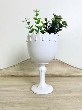 Vintage Milk Glass Pedestal Vase White Scalloped Compote Bowl Cottagecore Decor